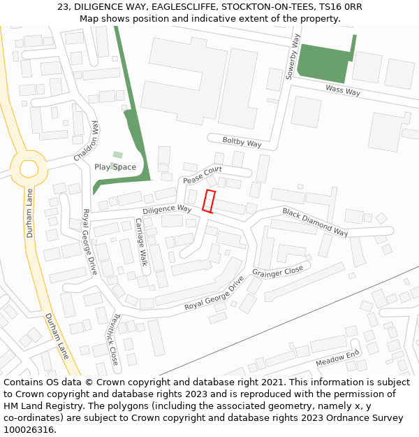 23, DILIGENCE WAY, EAGLESCLIFFE, STOCKTON-ON-TEES, TS16 0RR: Location map and indicative extent of plot