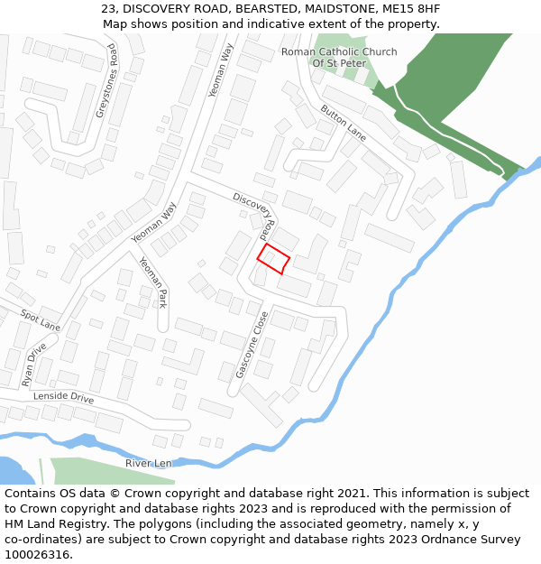 23, DISCOVERY ROAD, BEARSTED, MAIDSTONE, ME15 8HF: Location map and indicative extent of plot