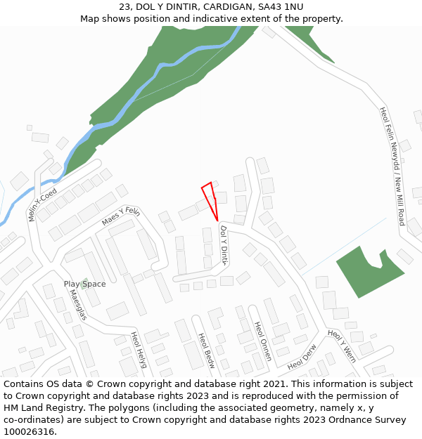 23, DOL Y DINTIR, CARDIGAN, SA43 1NU: Location map and indicative extent of plot