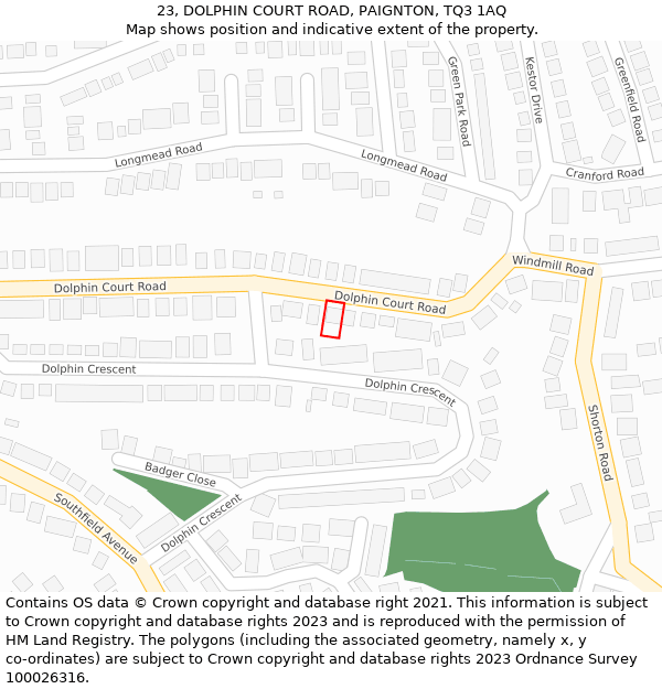 23, DOLPHIN COURT ROAD, PAIGNTON, TQ3 1AQ: Location map and indicative extent of plot