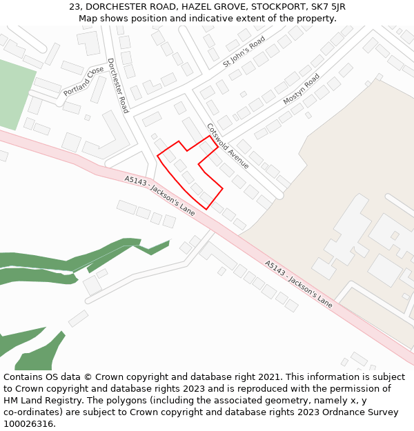 23, DORCHESTER ROAD, HAZEL GROVE, STOCKPORT, SK7 5JR: Location map and indicative extent of plot
