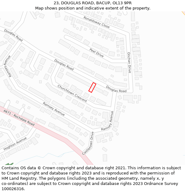 23, DOUGLAS ROAD, BACUP, OL13 9PR: Location map and indicative extent of plot