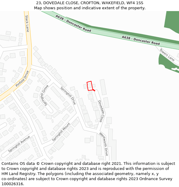 23, DOVEDALE CLOSE, CROFTON, WAKEFIELD, WF4 1SS: Location map and indicative extent of plot