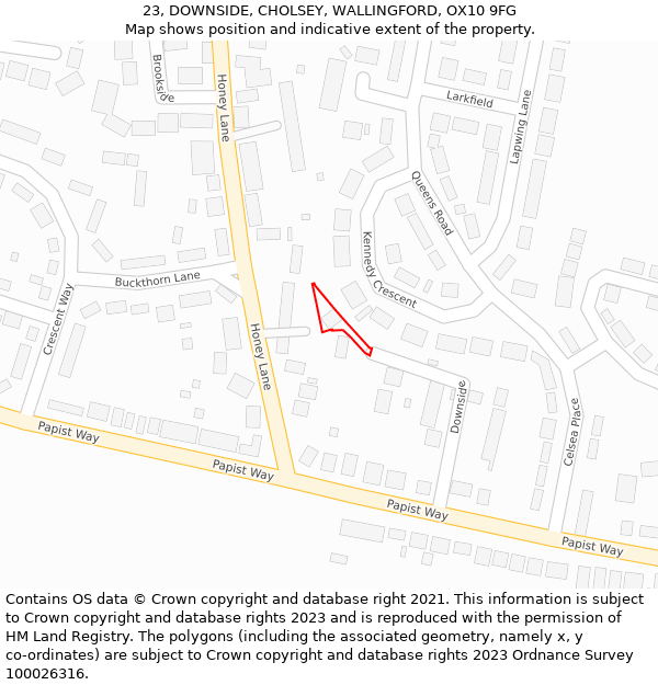 23, DOWNSIDE, CHOLSEY, WALLINGFORD, OX10 9FG: Location map and indicative extent of plot