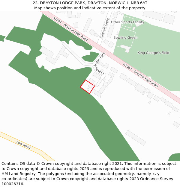 23, DRAYTON LODGE PARK, DRAYTON, NORWICH, NR8 6AT: Location map and indicative extent of plot