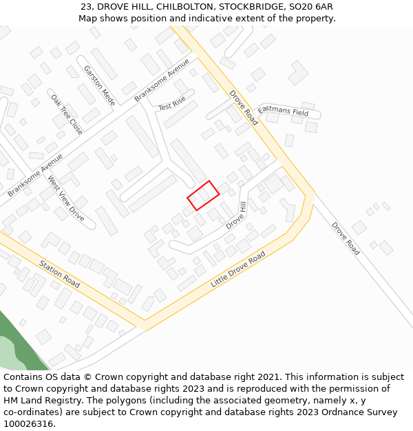 23, DROVE HILL, CHILBOLTON, STOCKBRIDGE, SO20 6AR: Location map and indicative extent of plot