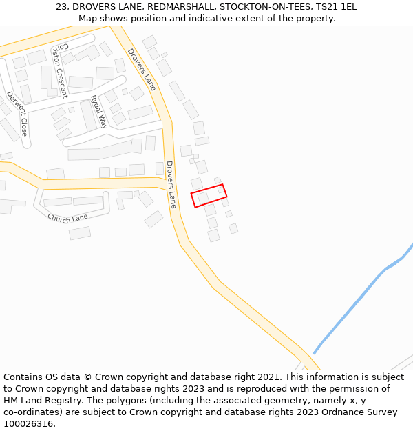 23, DROVERS LANE, REDMARSHALL, STOCKTON-ON-TEES, TS21 1EL: Location map and indicative extent of plot