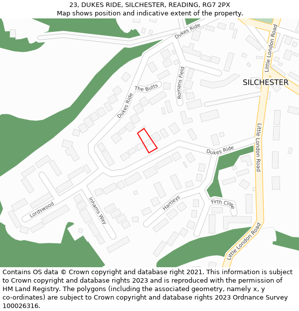 23, DUKES RIDE, SILCHESTER, READING, RG7 2PX: Location map and indicative extent of plot