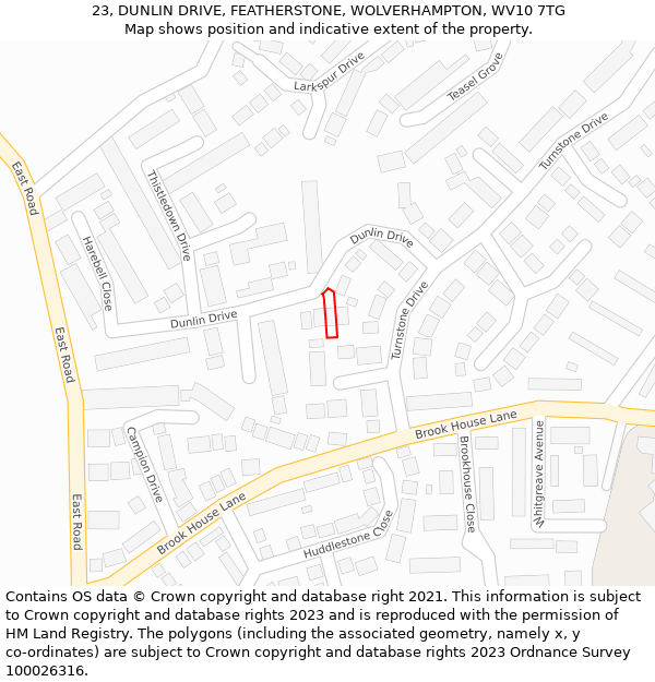 23, DUNLIN DRIVE, FEATHERSTONE, WOLVERHAMPTON, WV10 7TG: Location map and indicative extent of plot