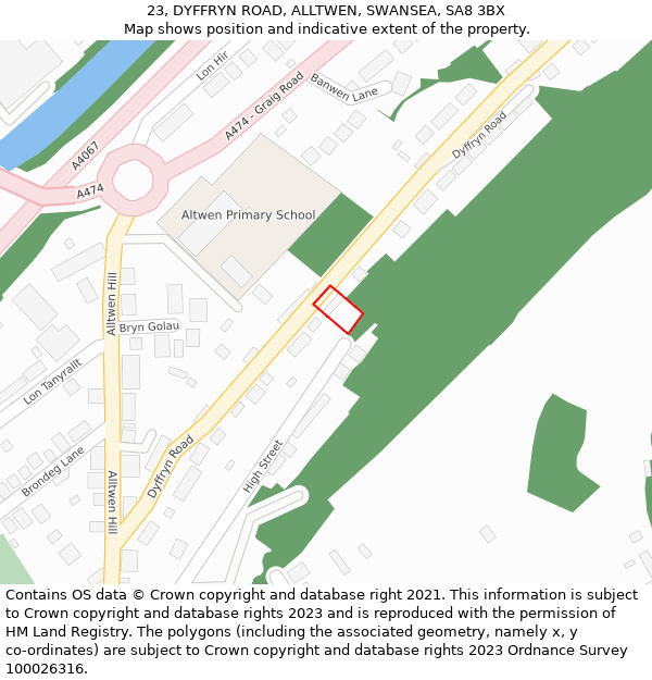 23, DYFFRYN ROAD, ALLTWEN, SWANSEA, SA8 3BX: Location map and indicative extent of plot