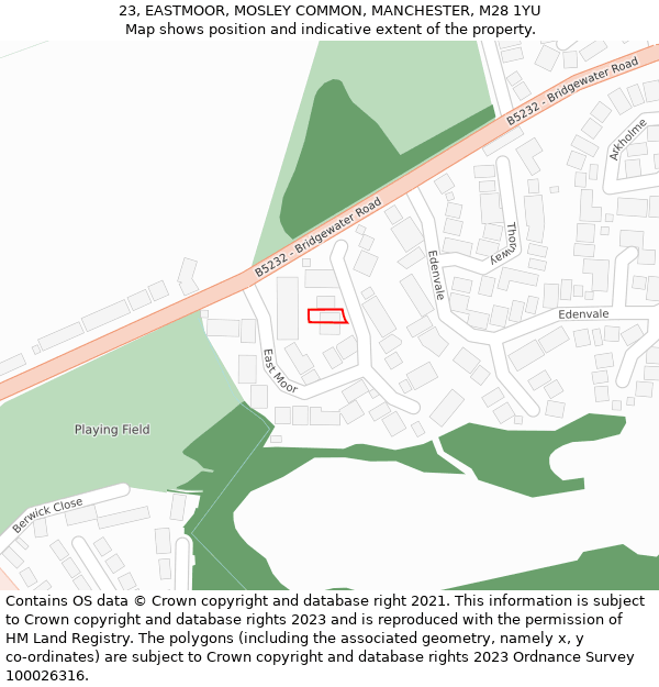 23, EASTMOOR, MOSLEY COMMON, MANCHESTER, M28 1YU: Location map and indicative extent of plot