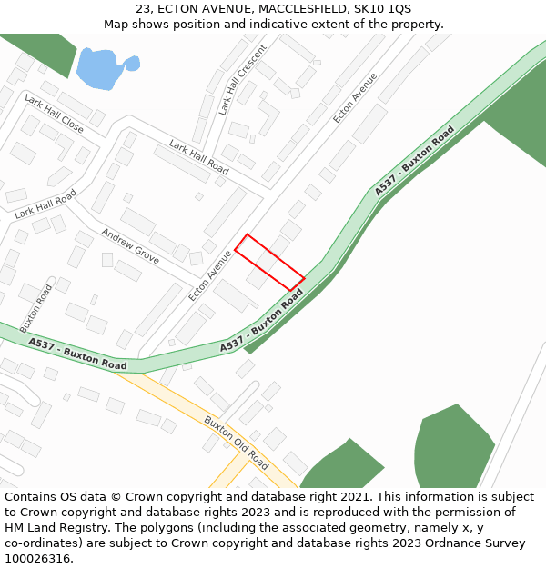 23, ECTON AVENUE, MACCLESFIELD, SK10 1QS: Location map and indicative extent of plot