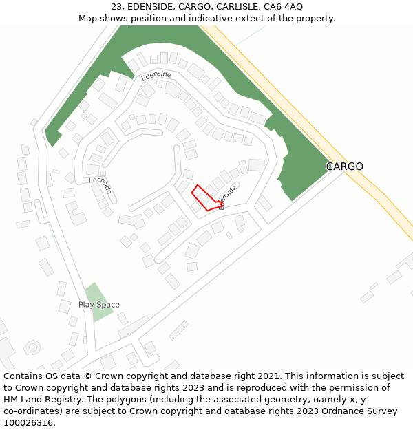 23, EDENSIDE, CARGO, CARLISLE, CA6 4AQ: Location map and indicative extent of plot