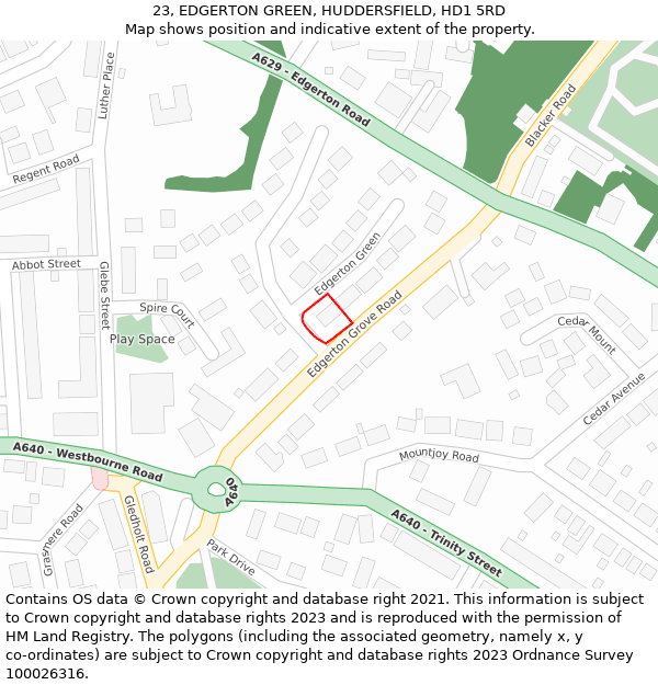 23, EDGERTON GREEN, HUDDERSFIELD, HD1 5RD: Location map and indicative extent of plot