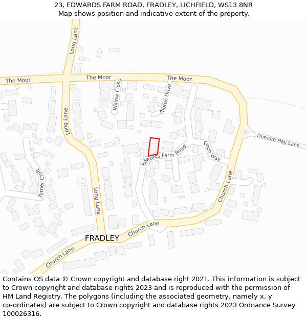 23, EDWARDS FARM ROAD, FRADLEY, LICHFIELD, WS13 8NR: Location map and indicative extent of plot