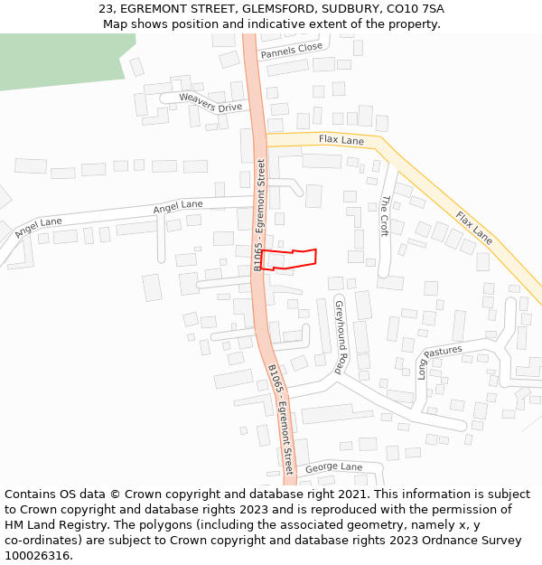 23, EGREMONT STREET, GLEMSFORD, SUDBURY, CO10 7SA: Location map and indicative extent of plot