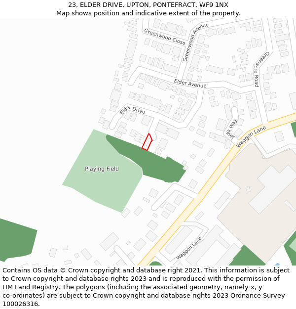 23, ELDER DRIVE, UPTON, PONTEFRACT, WF9 1NX: Location map and indicative extent of plot