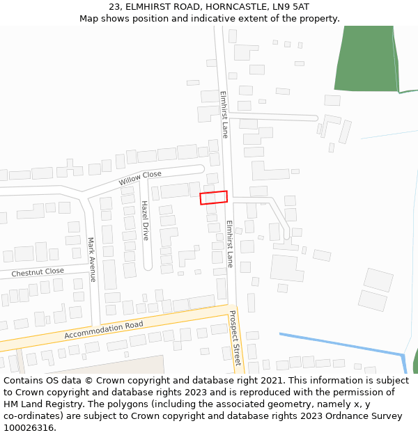 23, ELMHIRST ROAD, HORNCASTLE, LN9 5AT: Location map and indicative extent of plot