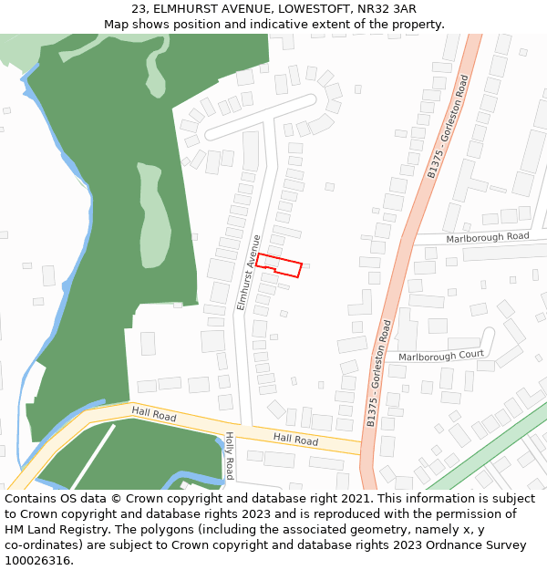 23, ELMHURST AVENUE, LOWESTOFT, NR32 3AR: Location map and indicative extent of plot