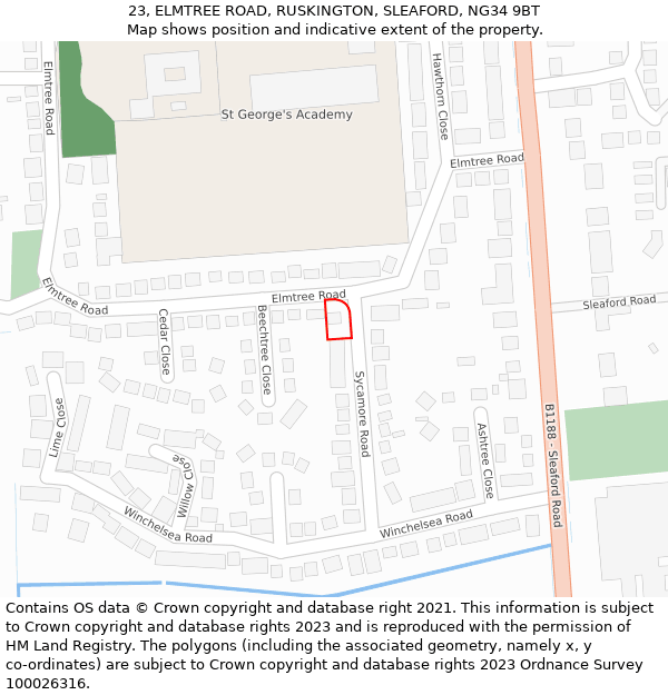 23, ELMTREE ROAD, RUSKINGTON, SLEAFORD, NG34 9BT: Location map and indicative extent of plot