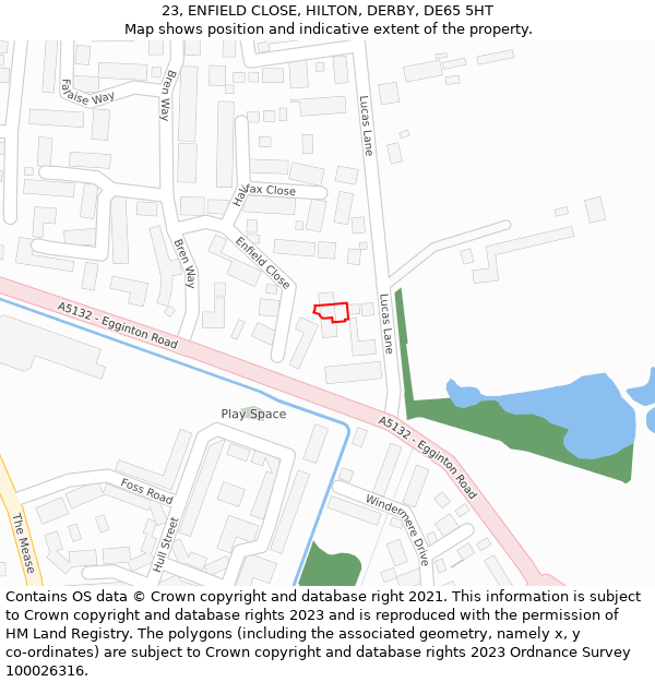 23, ENFIELD CLOSE, HILTON, DERBY, DE65 5HT: Location map and indicative extent of plot