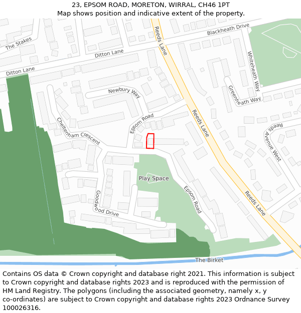 23, EPSOM ROAD, MORETON, WIRRAL, CH46 1PT: Location map and indicative extent of plot