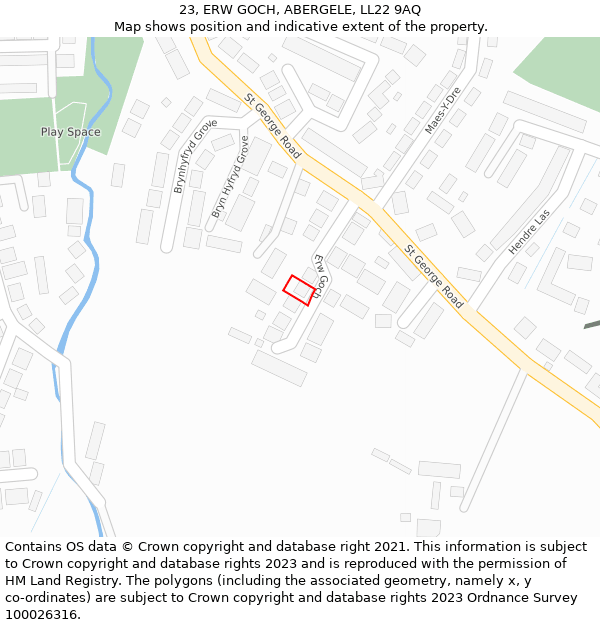 23, ERW GOCH, ABERGELE, LL22 9AQ: Location map and indicative extent of plot
