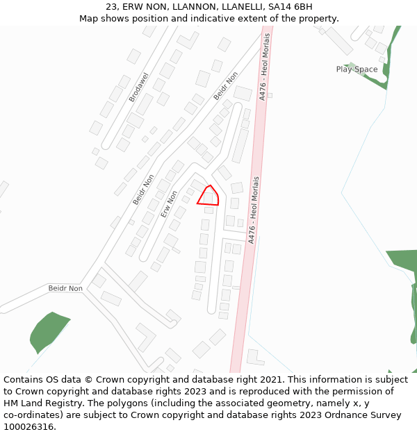 23, ERW NON, LLANNON, LLANELLI, SA14 6BH: Location map and indicative extent of plot