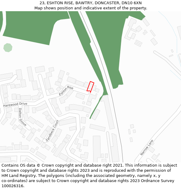 23, ESHTON RISE, BAWTRY, DONCASTER, DN10 6XN: Location map and indicative extent of plot