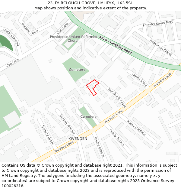 23, FAIRCLOUGH GROVE, HALIFAX, HX3 5SH: Location map and indicative extent of plot