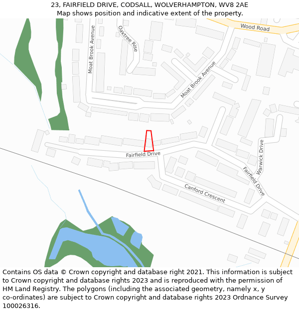 23, FAIRFIELD DRIVE, CODSALL, WOLVERHAMPTON, WV8 2AE: Location map and indicative extent of plot