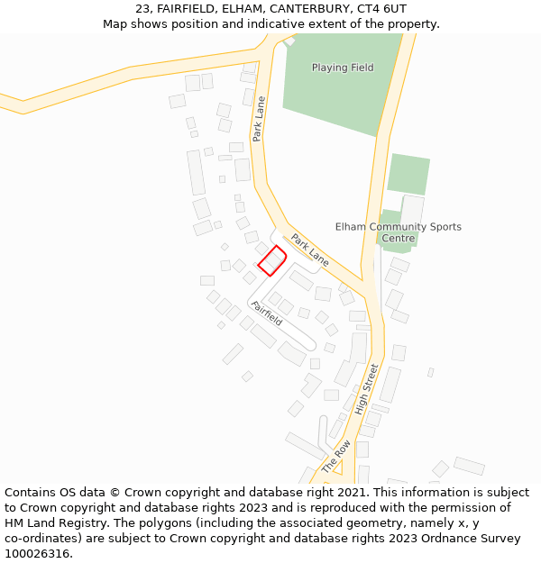 23, FAIRFIELD, ELHAM, CANTERBURY, CT4 6UT: Location map and indicative extent of plot