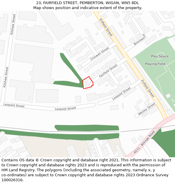 23, FAIRFIELD STREET, PEMBERTON, WIGAN, WN5 8DL: Location map and indicative extent of plot