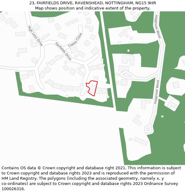 23, FAIRFIELDS DRIVE, RAVENSHEAD, NOTTINGHAM, NG15 9HR: Location map and indicative extent of plot