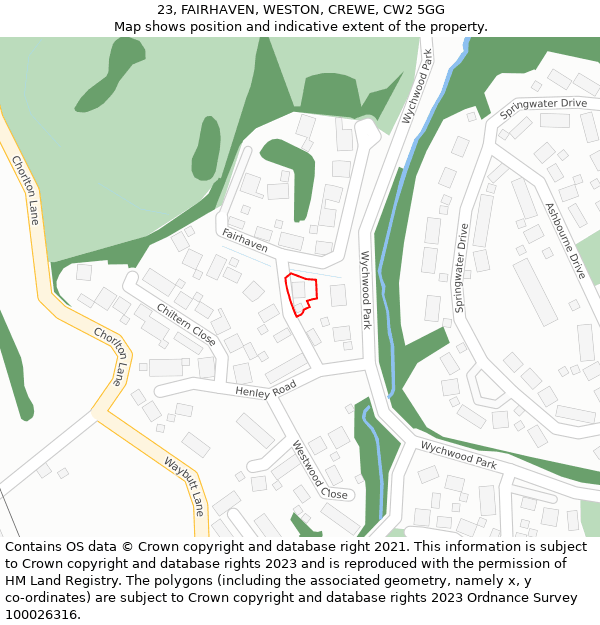 23, FAIRHAVEN, WESTON, CREWE, CW2 5GG: Location map and indicative extent of plot