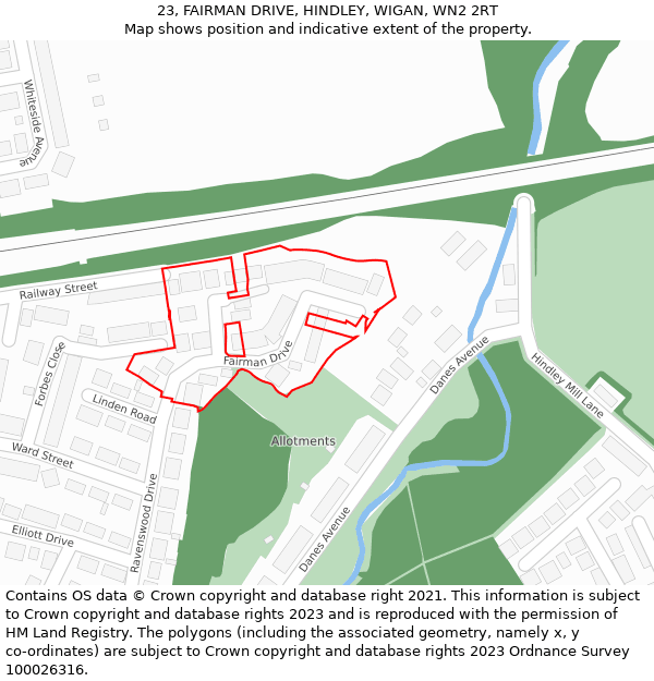 23, FAIRMAN DRIVE, HINDLEY, WIGAN, WN2 2RT: Location map and indicative extent of plot