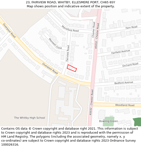 23, FAIRVIEW ROAD, WHITBY, ELLESMERE PORT, CH65 6SY: Location map and indicative extent of plot