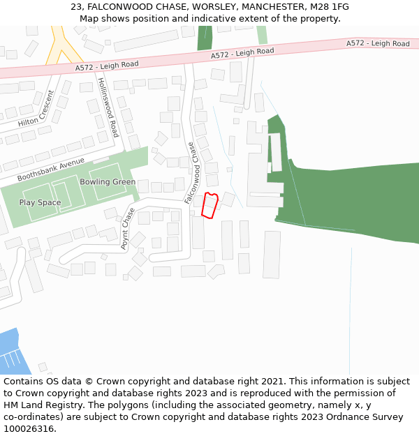 23, FALCONWOOD CHASE, WORSLEY, MANCHESTER, M28 1FG: Location map and indicative extent of plot