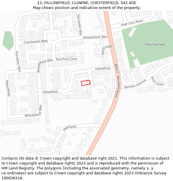 23, FALLOWFIELD, CLOWNE, CHESTERFIELD, S43 4GE: Location map and indicative extent of plot