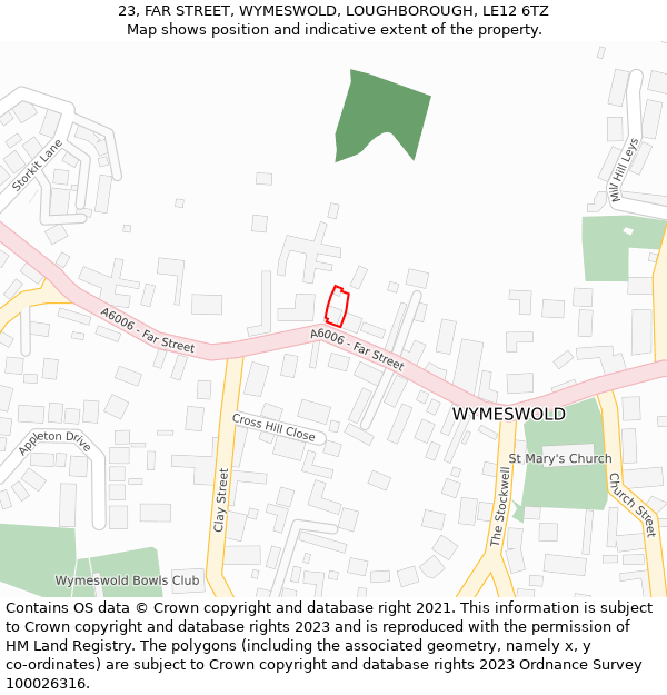 23, FAR STREET, WYMESWOLD, LOUGHBOROUGH, LE12 6TZ: Location map and indicative extent of plot