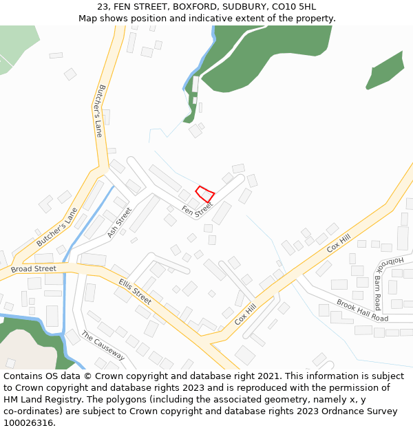 23, FEN STREET, BOXFORD, SUDBURY, CO10 5HL: Location map and indicative extent of plot