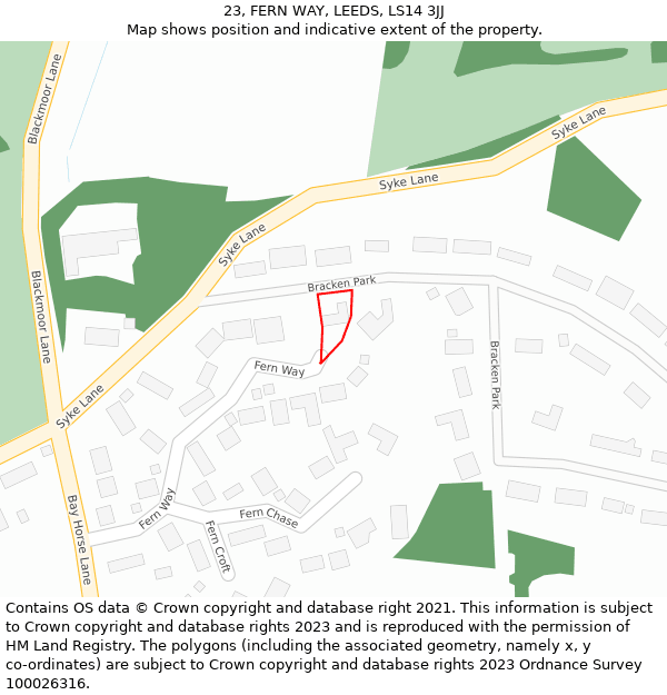 23, FERN WAY, LEEDS, LS14 3JJ: Location map and indicative extent of plot