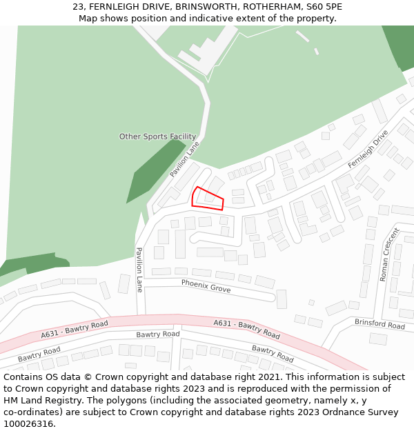 23, FERNLEIGH DRIVE, BRINSWORTH, ROTHERHAM, S60 5PE: Location map and indicative extent of plot