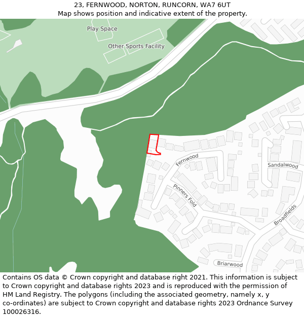 23, FERNWOOD, NORTON, RUNCORN, WA7 6UT: Location map and indicative extent of plot