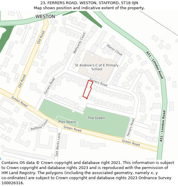 23, FERRERS ROAD, WESTON, STAFFORD, ST18 0JN: Location map and indicative extent of plot