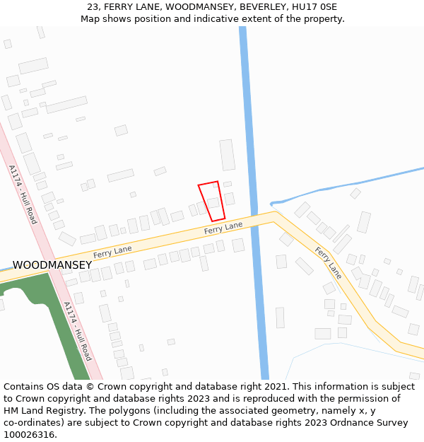 23, FERRY LANE, WOODMANSEY, BEVERLEY, HU17 0SE: Location map and indicative extent of plot