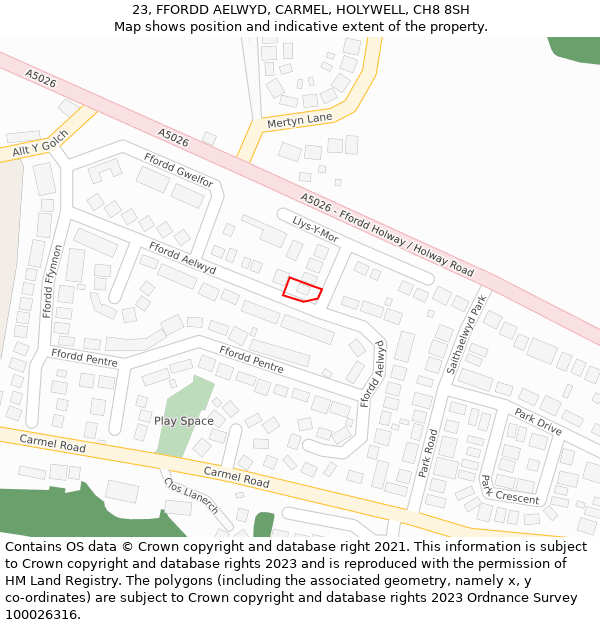 23, FFORDD AELWYD, CARMEL, HOLYWELL, CH8 8SH: Location map and indicative extent of plot