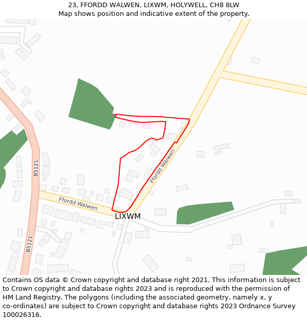 23, FFORDD WALWEN, LIXWM, HOLYWELL, CH8 8LW: Location map and indicative extent of plot