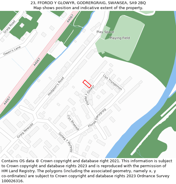 23, FFORDD Y GLOWYR, GODRERGRAIG, SWANSEA, SA9 2BQ: Location map and indicative extent of plot