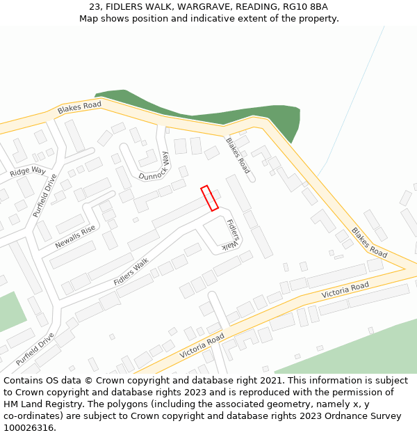 23, FIDLERS WALK, WARGRAVE, READING, RG10 8BA: Location map and indicative extent of plot